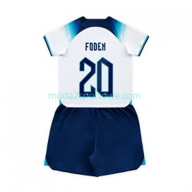 Koszulka Anglia Foden 20 Dziecięcy Domowe Stroje Piłkarskie World Cup 2022 Krótki Rękaw